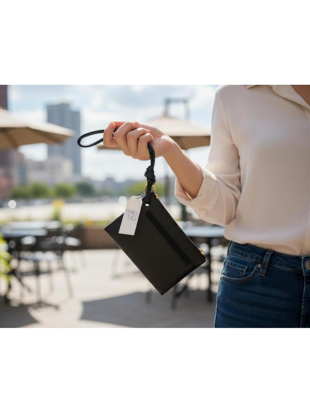 New with Tags Time and Tru Wristlet Wallet with Card Holder Black Faux Leather